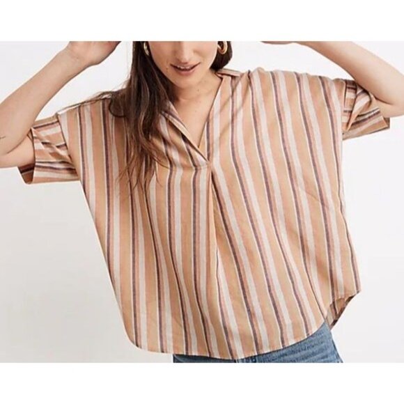 Madewell Womens Courier Striped Button-Back Oversized Shirt Multicolor Large - Picture 2 of 14